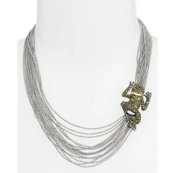 Alexis Bittar Asymmetrical Crystal Frog Draped Multi Strand Ball Chain Necklace - Picture 2 of 14